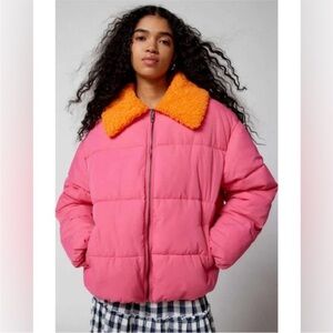 NWT Urban Outfitters Women's Duckie Faux Shearing Collar Puffer Jacket Size: M